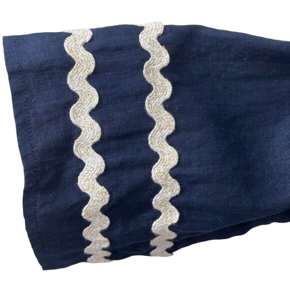 CHICO'S Rick Rack Trim Blouse Top Size 3 Size 16 Linen V-Neck Long Sleeve Navy - Picture 6 of 15